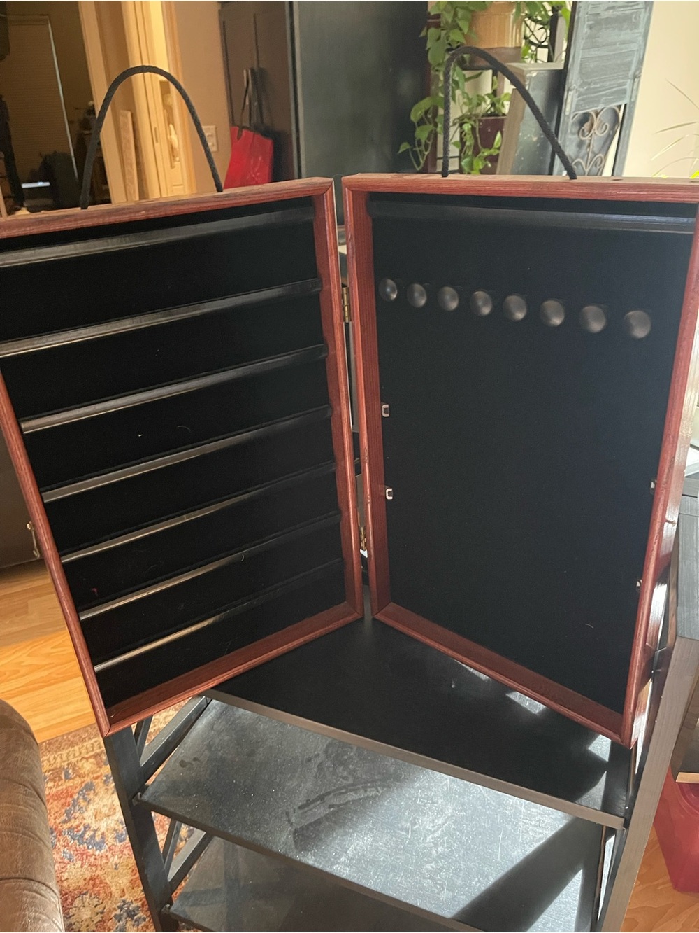 Wooden Jewelry Organizer Cabinet with Black Felt Interior